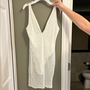 NWT Rave White Beaded Mesh V-Neck Slip Dress
